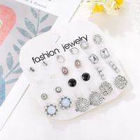 Korean New Trend 12 Pairs Set Simple Crystal Women's Alloy Earrings main image 5
