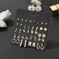 Vintage Inlaid Rhinestone Flower Pearl 20 Pairs Set Golden Alloy Earrings Jewelry Wholesale main image 2