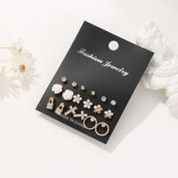 Hot Sale New Pearl Flower Lock Geometric Circle 9 Pairs Combination Rhinestone Alloy Earring Set main image 4