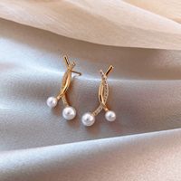 925 Silver Needle Simple  Small Cross Pearl Korean New Trendy Alloy Earrings For Women main image 4