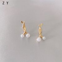 925 Silver Needle Simple  Small Cross Pearl Korean New Trendy Alloy Earrings For Women main image 6
