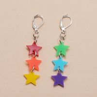 New Style Keychain Hanging Ring Red Orange Yellow Green Blue Purple Acrylic Tassel Star Five-pointed Star Earrings main image 3