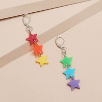 New Style Keychain Hanging Ring Red Orange Yellow Green Blue Purple Acrylic Tassel Star Five-pointed Star Earrings main image 4