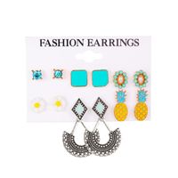 New Fashion Bohemian Retro Leaf Cross Pineapple Alloy Earrings Set sku image 1