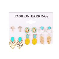 New Fashion Bohemian Retro Leaf Cross Pineapple Alloy Earrings Set sku image 2