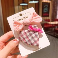 Korean Love Plaid Girls Solid Color Small Bow Children Bb Clip Rubber Band sku image 1