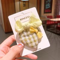 Korean Love Plaid Girls Solid Color Small Bow Children Bb Clip Rubber Band sku image 3
