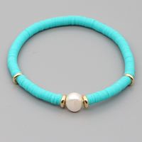 Fashion Bohemian Beach Style Natural Baroque Pearl Color Soft Ceramic Letter Bracelet For Women sku image 1