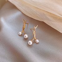 925 Silver Needle Simple  Small Cross Pearl Korean New Trendy Alloy Earrings For Women sku image 1