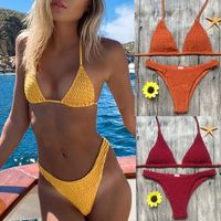Hot Models Ladies Split Swimsuit Solid Color Pleated Sexy Bikini Wholesale Nihaojewelry main image 1