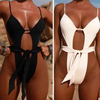 New Sexy One-piece Halter Straps Hot Solid Color Swimsuit Wholesale main image 2