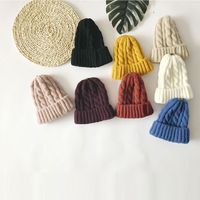Korean Wild Outdoor Thickened Warm Solid Color Twist New Parent-child Woolen Hat main image 6