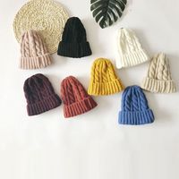Korean Wild Outdoor Thickened Warm Solid Color Twist New Parent-child Woolen Hat main image 5