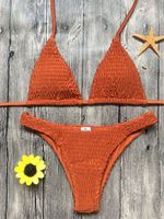 Hot Models Ladies Split Swimsuit Solid Color Pleated Sexy Bikini Wholesale Nihaojewelry sku image 14