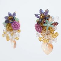 Exaggerated Handmade Crystal Flower Earrings Creative Long Beaded Earrings main image 4