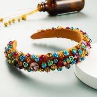 New Fashion Metal Flower Sponge Headband Baroque Style Color Rhinestone Headband main image 4