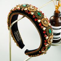 New Fashion Flash Color Rhinestone Baroque Style Gold Velvet Broad-sided Headband For Women main image 1