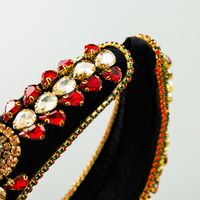 New Fashion Flash Color Rhinestone Baroque Style Gold Velvet Broad-sided Headband For Women main image 4