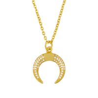 New Moon Micro-inlaid Zircon Crescent Copper Pendant Necklace For Women Wholesale main image 3