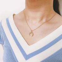 New Moon Micro-inlaid Zircon Crescent Copper Pendant Necklace For Women Wholesale main image 6
