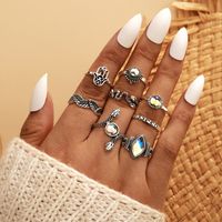 New Retro Alloy Geometric Imitation Opal Color Drop Leaf Palm Snake Ring 10 Sets Wholesale Nihaojewelry main image 1