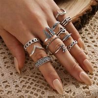 New Retro V-shaped Totem Wings Triangle Moon Love Leaf 12-piece Ring Set Wholesale main image 1