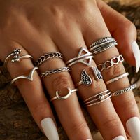 New Retro V-shaped Totem Wings Triangle Moon Love Leaf 12-piece Ring Set Wholesale main image 3