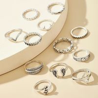 New Retro V-shaped Totem Wings Triangle Moon Love Leaf 12-piece Ring Set Wholesale main image 4