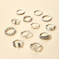 New Retro V-shaped Totem Wings Triangle Moon Love Leaf 12-piece Ring Set Wholesale main image 6