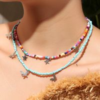 Fashion Bohemian Color Rice Bead Alloy Collar Butterfly Star Necklace main image 1