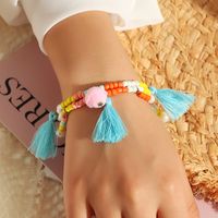 Fashion Bohemian Style Color Rice Bead Wild Tassel Alloy Pendant Bracelet For Women main image 3