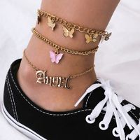 Fashion Simple Multi-layer Letter Foot Ornaments Retro Street Shooting Butterfly Pendant Anklet For Women main image 3