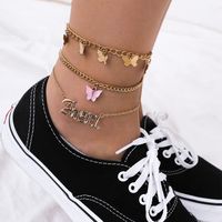 Fashion Simple Multi-layer Letter Foot Ornaments Retro Street Shooting Butterfly Pendant Anklet For Women main image 4