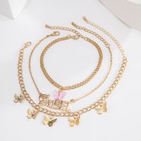 Fashion Simple Multi-layer Letter Foot Ornaments Retro Street Shooting Butterfly Pendant Anklet For Women main image 5