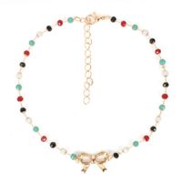 Fashion Colored Glass Beads Simple Single-layer Metal Butterfly Alloy Clavicle Chain Necklace For Women main image 3