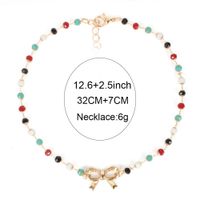Fashion Colored Glass Beads Simple Single-layer Metal Butterfly Alloy Clavicle Chain Necklace For Women main image 6