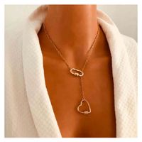 Fashion Single Layer Peach Heart Carabiner Fashion Color Link Buckle Necklace main image 2