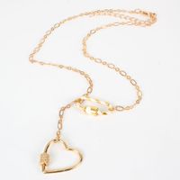 Fashion Single Layer Peach Heart Carabiner Fashion Color Link Buckle Necklace main image 5