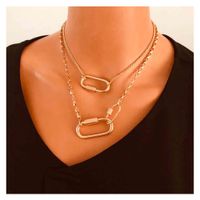 Fashion Simple Double-layer Carabiner Alloy Accessories Retro Geometric Pendant Necklace For Women main image 1