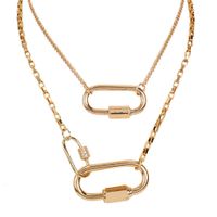 Fashion Simple Double-layer Carabiner Alloy Accessories Retro Geometric Pendant Necklace For Women main image 3