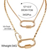 Fashion Simple Double-layer Carabiner Alloy Accessories Retro Geometric Pendant Necklace For Women main image 6