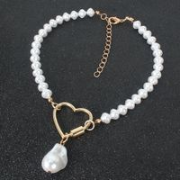 Fashion Peach Heart Link Buckle Jewelry Single Layer Pearl Pendant Necklace For Women main image 4