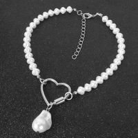 Fashion Peach Heart Link Buckle Jewelry Single Layer Pearl Pendant Necklace For Women main image 5