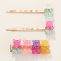 Sweet Crystal Flower Hairpin Candy Color Bear Side Clip Set Wholesale Nihaojewelry main image 2