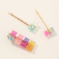 Sweet Crystal Flower Hairpin Candy Color Bear Side Clip Set Wholesale Nihaojewelry main image 3