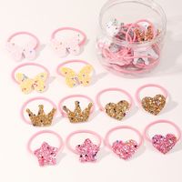 Hot Sale Children's Simple Glossy Pink Hair Rope Set Boxed High Elastic Flower Cartoon Rubber Band Set main image 3