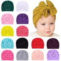 Europäische Und Amerikanische Kinder Einfarbige Hüte Baby Bowknot Kapuze Neugeborene Einfarbige Reifen Kappe 15 Farben Erhältlich main image 1