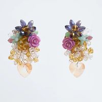 Exaggerated Handmade Crystal Flower Earrings Creative Long Beaded Earrings sku image 1