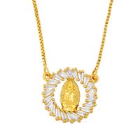 Copper Virgin Mary Pendant Diamond Religious Totem Sweater Chain Necklace For Women sku image 1