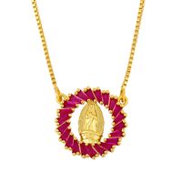 Copper Virgin Mary Pendant Diamond Religious Totem Sweater Chain Necklace For Women sku image 2